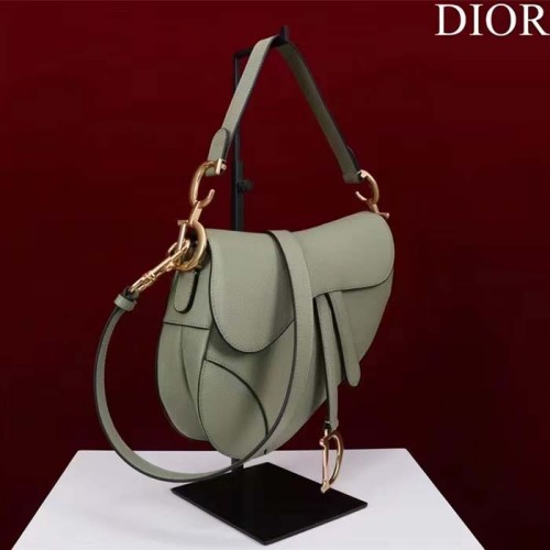 Dior Women CD Saddle Bag Strap Cedar Green Grained Calfskin