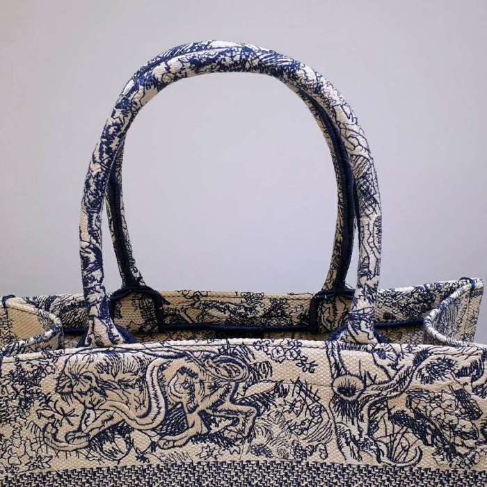 Dior Unisex Small Dior Book Tote Blue Toile De Jouy Embroidery