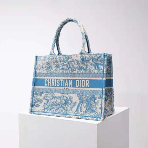 Dior Women Small Dior Book Tote Cornflower Blue Toile De Jouy Embroidery