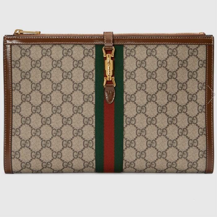 Gucci Unisex GG Jackie 1961 Pouch Beige Ebony GG Supreme Canvas Zipper Closure