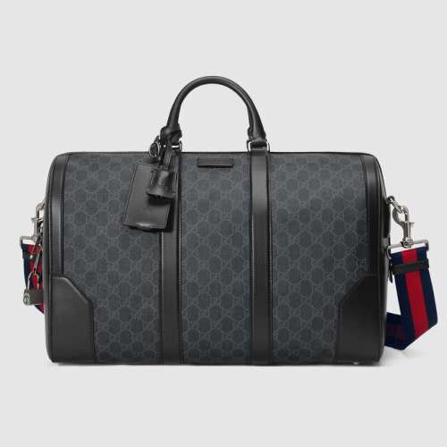 Gucci GG Men GG Black Carry-On Duffle in Black/Grey Soft GG Supreme