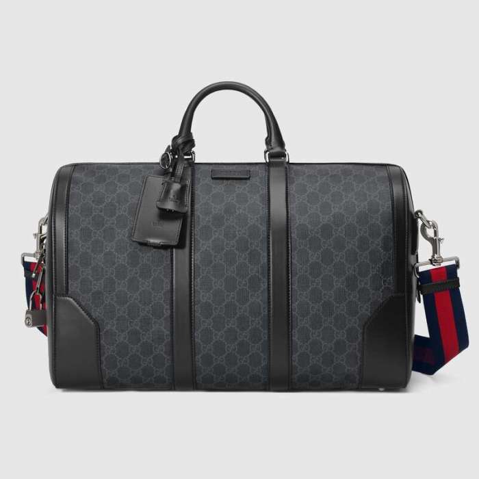 Gucci GG Men GG Black Carry-On Duffle in Black/Grey Soft GG Supreme
