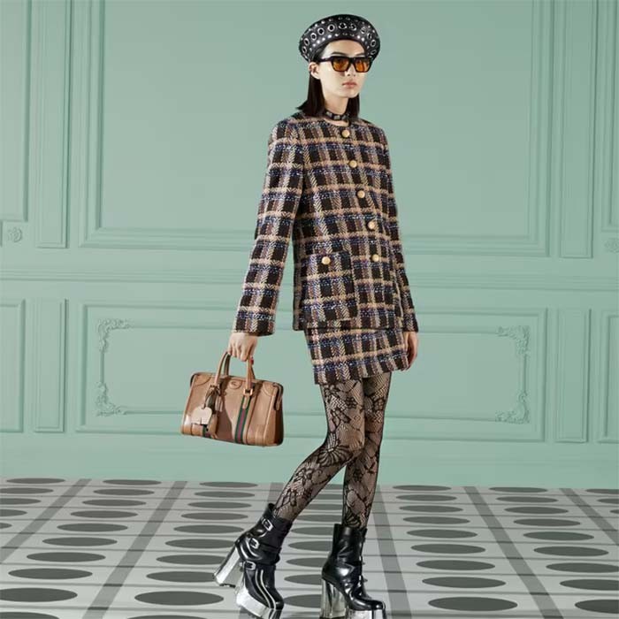 Gucci Unsiex GG Bauletto Small Top Handle Bag Light Brown Smooth Leather