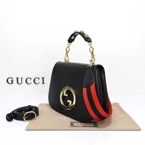 Gucci Women GG Blondie Medium Top Handle Bag Black Leather