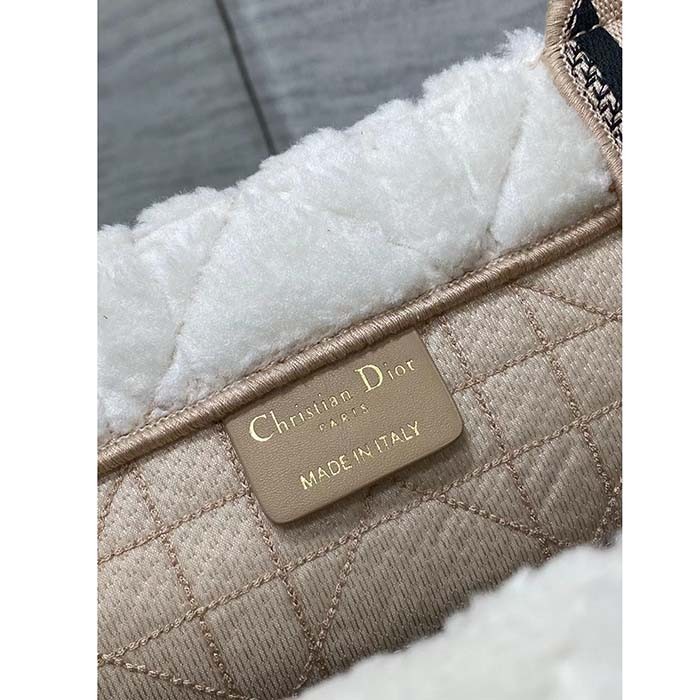 Dior Women CD Medium Book Tote Ice Cannage Shearling Christian Dior Paris Signature