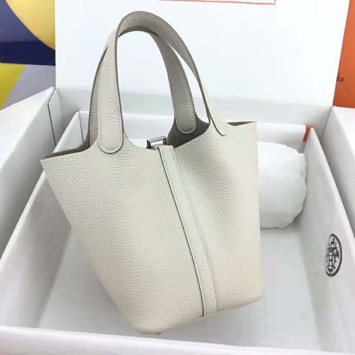 Hermes Women Picotin Lock 22cm in Cowhide leather-White