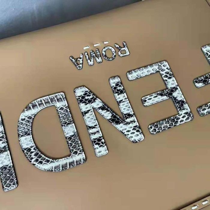 Fendi Women Sunshine Medium Light Brown Leather and Elaphe Shopper Bag