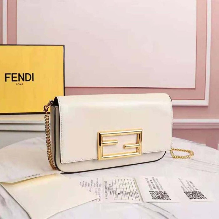 Fendi Women Wallet on Chain with Pouches Leather Mini-Bag-White