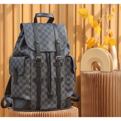 Louis Vuitton LV Unisex Christopher PM Damier Graphite Canvas Grey Body Flap Opening