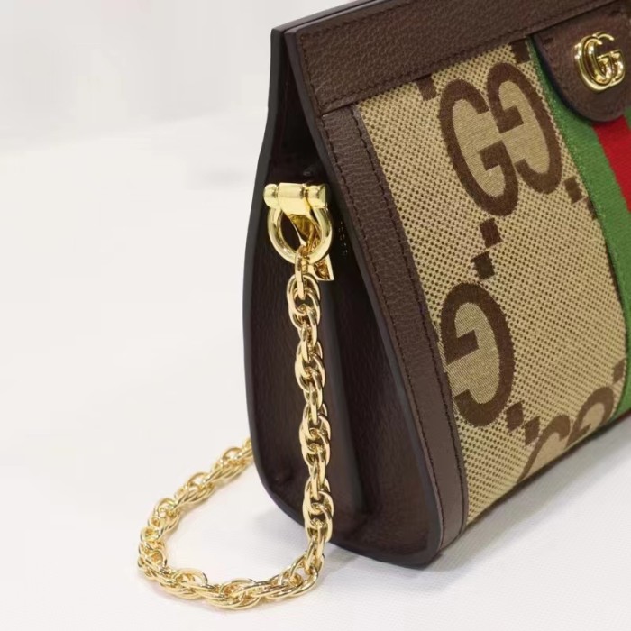 Gucci Women Ophidia Jumbo GG Small Shoulder Bag Camel Ebony Canvas