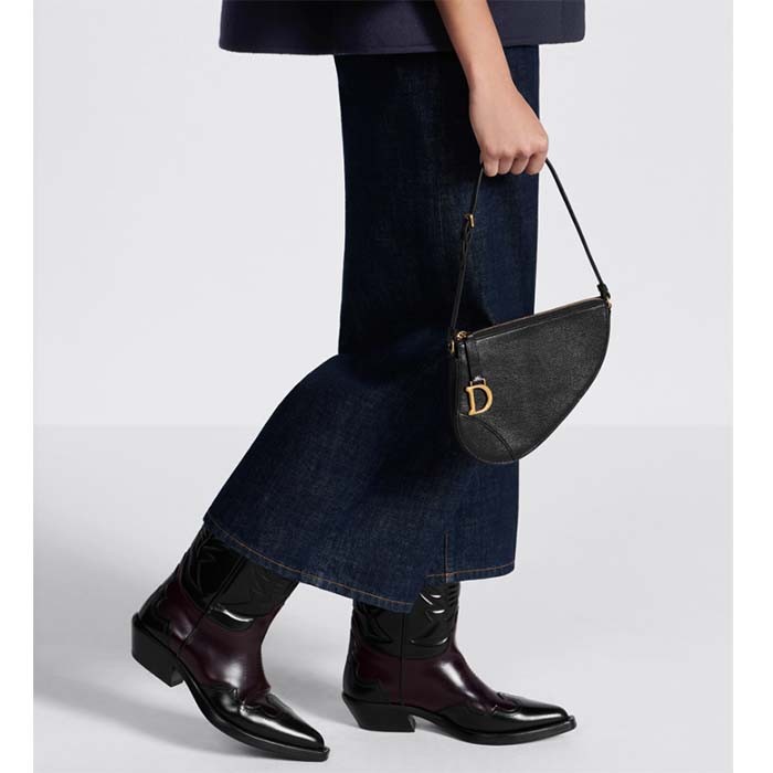 Dior CD Women Saddle Rodeo Pouch Black Goatskin