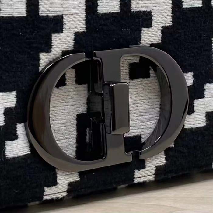 Dior Women Medium Dior Caro Bag Black White Macro Houndstooth Fabric