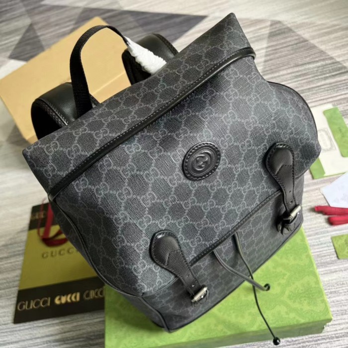 Gucci Unisex Medium Backpack Interlocking G Black GG Supreme Canvas