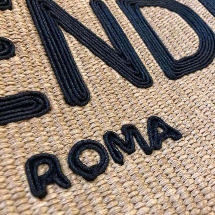 Fendi Women Sunshine Medium Embroidered Straw Shopper