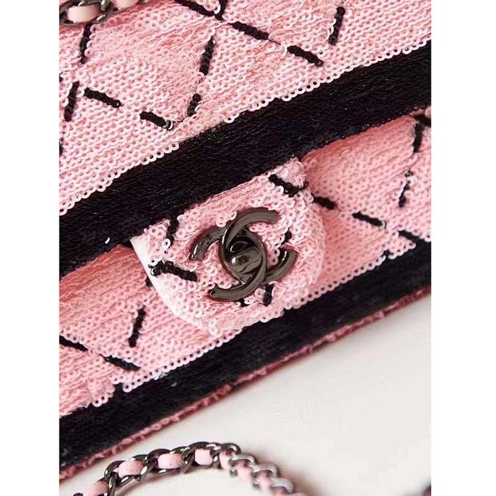 Chanel Women CC Small Flap Bag Sequins Black Metal Pink Black