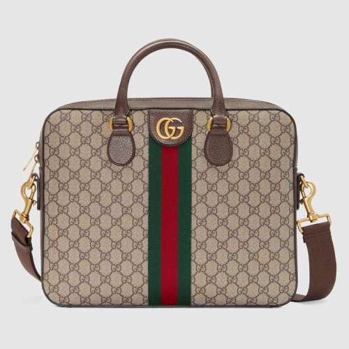 Gucci GG Men Ophidia GG Briefcase in Beige/Ebony Soft GG Supreme Canvas