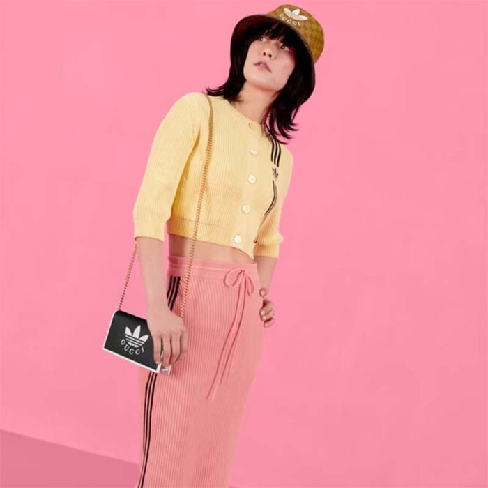 Gucci Women GG Adidas x Gucci Wallet Chain Black White Leather Interlocking G