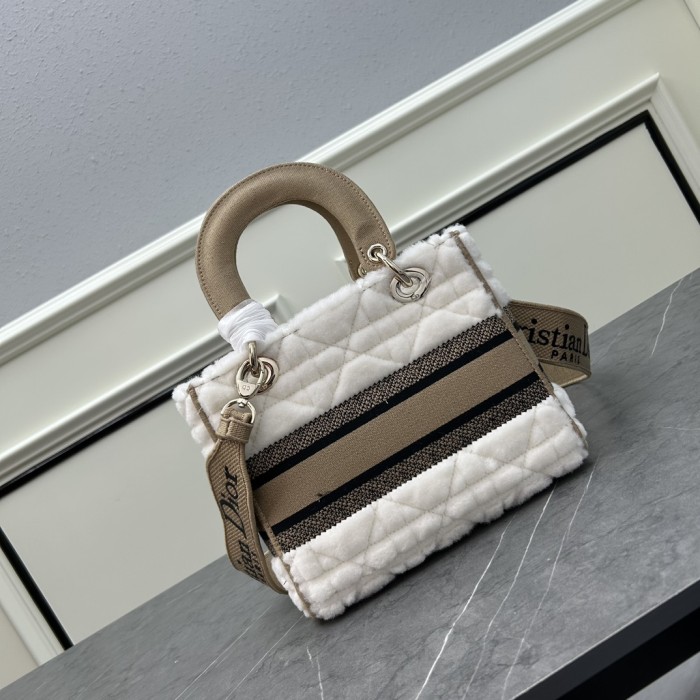 Dior Women CD Medium Lady D-Lite Bag Ice Cannage Shearling Interior Zip Large Patch Pocket