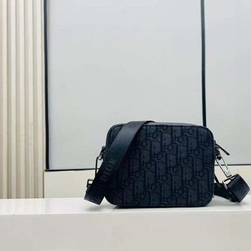 Dior Unisex CD Pouch Strap Black Dior Oblique Jacquard Double Zipped Pocket