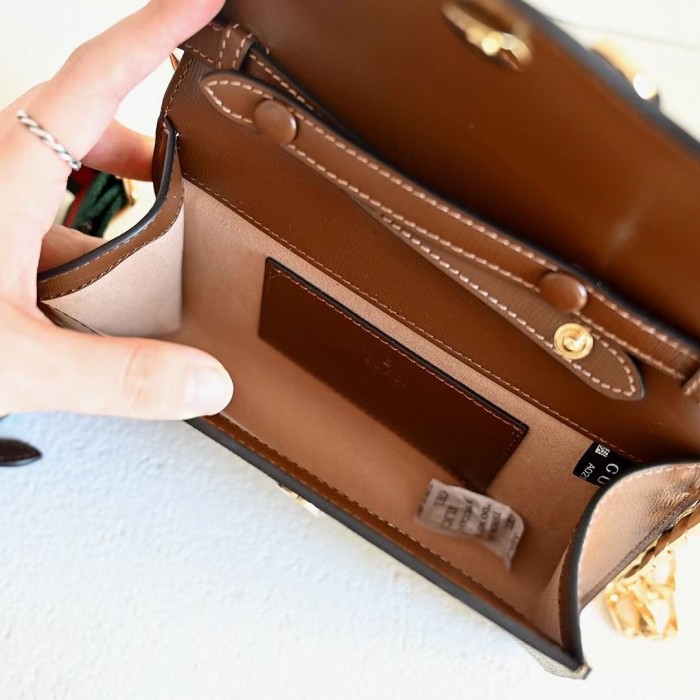 Gucci Women GG Horsebit 1955 Mini Bag Brown Beige Ebony GG Supreme Canvas