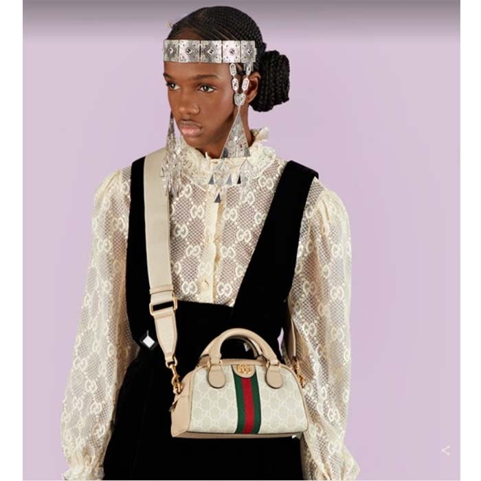 Gucci GG Unisex Ophidia Mini GG Top Handle Bag Beige White Supreme Canvas
