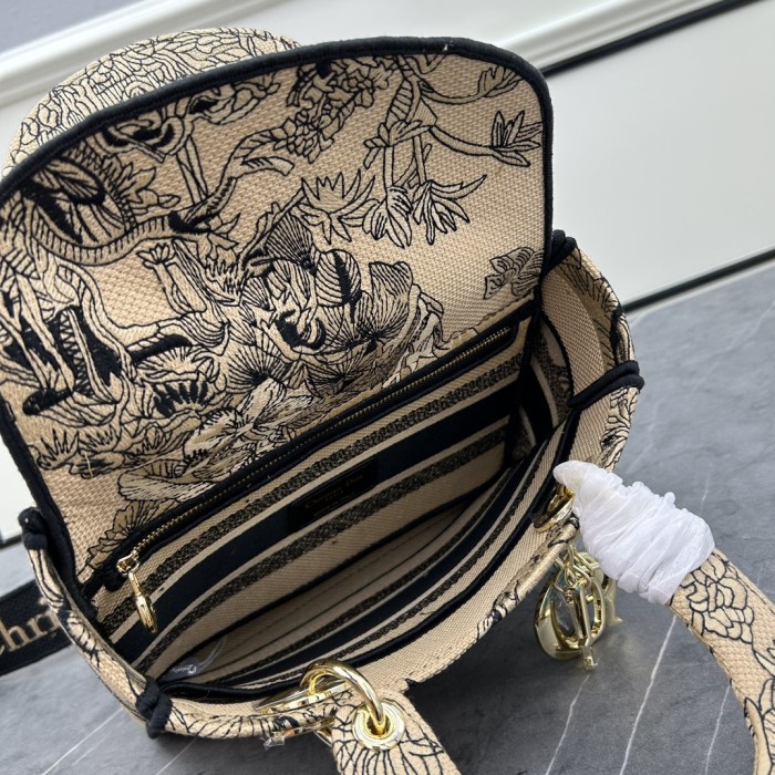 Dior Women CD Medium Lady D-Lite Bag Beige Multicolor Toile De Jouy Voyage Embroidery