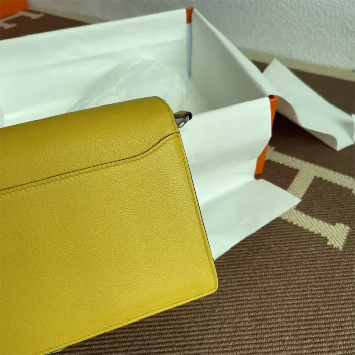 Hermes Women Roulis Mini Bag in Evergrain Calfskin-Yellow/Gold