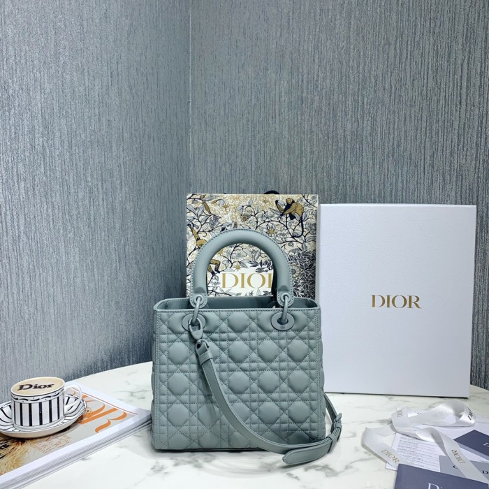 Dior Women CD Medium Lady Dior Bag Horizon Blue Cannage Lambskin