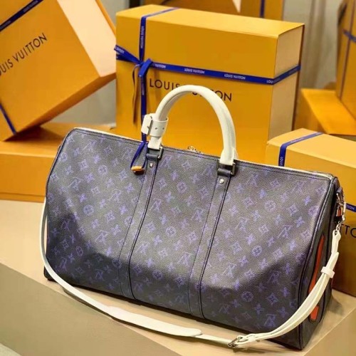 Louis Vuitton LV Unisex Keepall Bandoulière 50 Travel Bag Blue Monogram Canvas