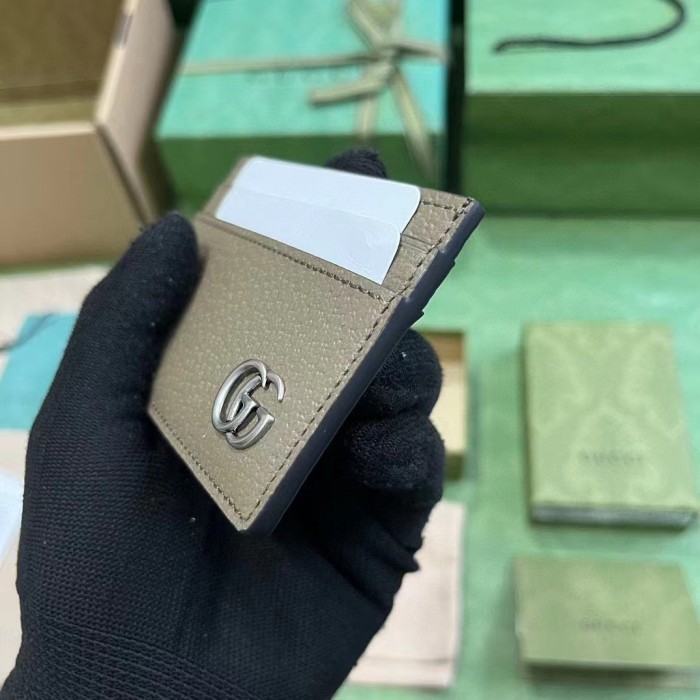 Gucci Unisex GG Marmont Card Case Wallet Taupe Leather Double G Marmont