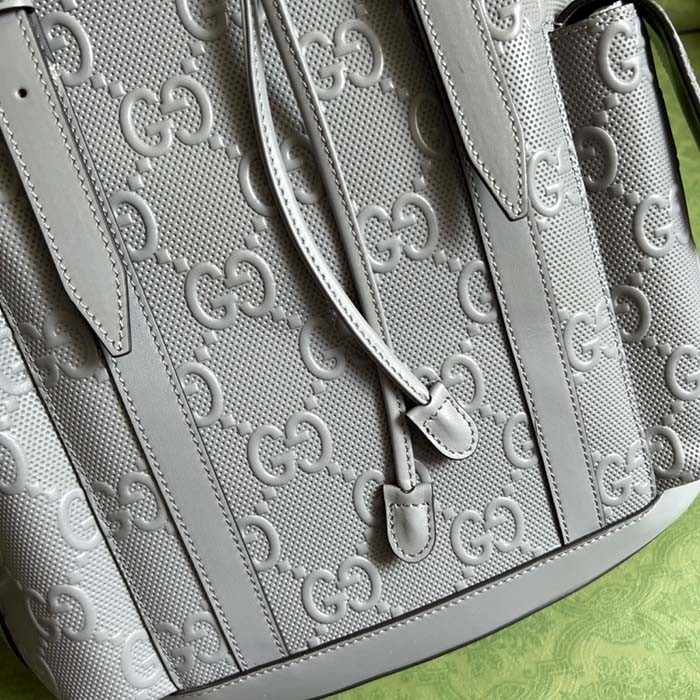 Gucci GG Unisex GG Embossed Backpack Grey GG Embossed Leather