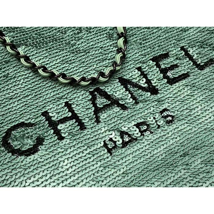 Chanel Women CC Shopping Bag Sequins Black Metal Green Black