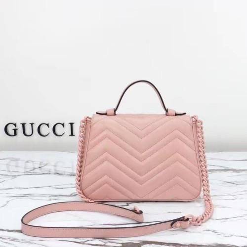 Gucci Women GG Marmont Mini Top Handle Bag Light Pink Matelassé Chevron Leather Heart Double G