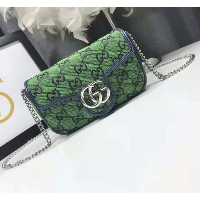 Gucci Women GG Marmont Multicolor Super Mini Bag Green Double G
