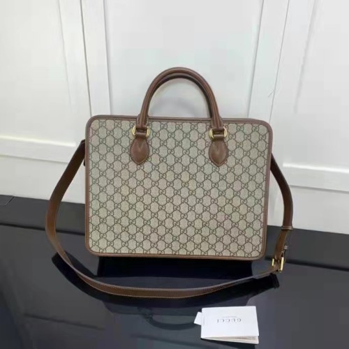 Gucci Unisex Medium Tote Interlocking G Beige Ebony GG Supreme Canvas