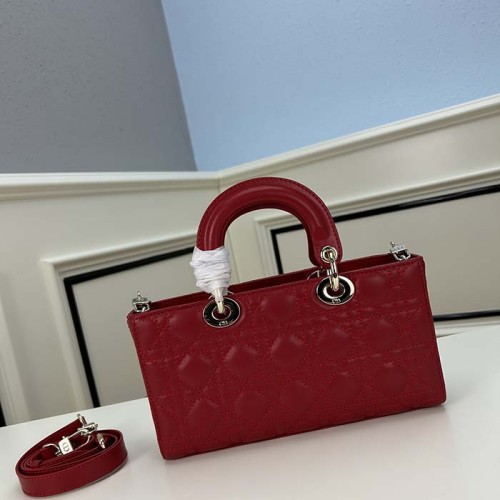 Dior Women CD Medium D-Joy Bag Scarlet Red Cannage Lambskin