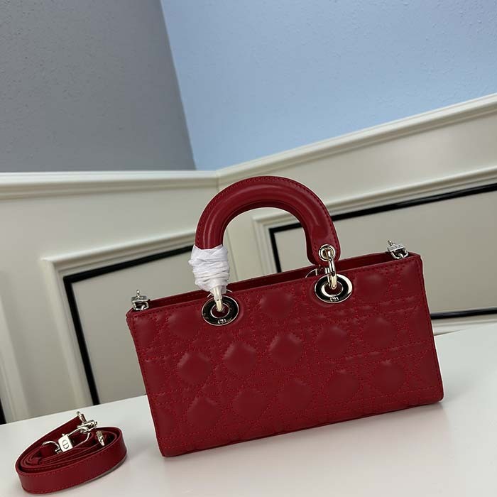 Dior Women CD Medium D-Joy Bag Scarlet Red Cannage Lambskin