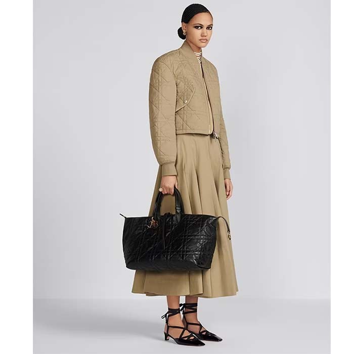 Dior Women CD Large Dior Toujours Bag Black Macrocannage Calfskin