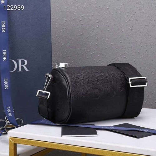 Dior Unisex Roller Messenger Bag Black Grained Calfskin "Dior" Signature