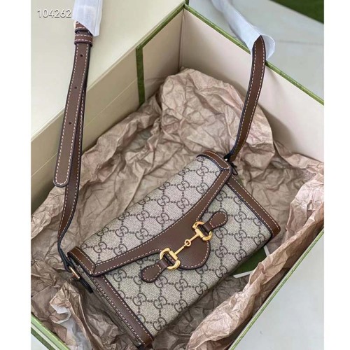 Gucci Unisex Horsebit 1955 Mini Bag Beige Ebony GG Supreme Canvas