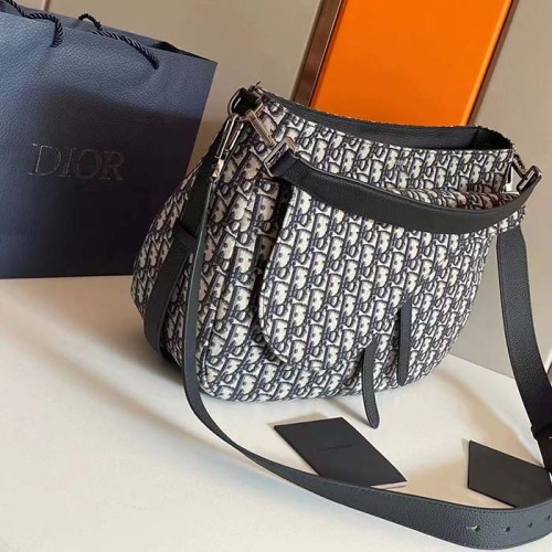 Dior Unisex CD Saddle Soft Bag Beige Black Dior Oblique Jacquard