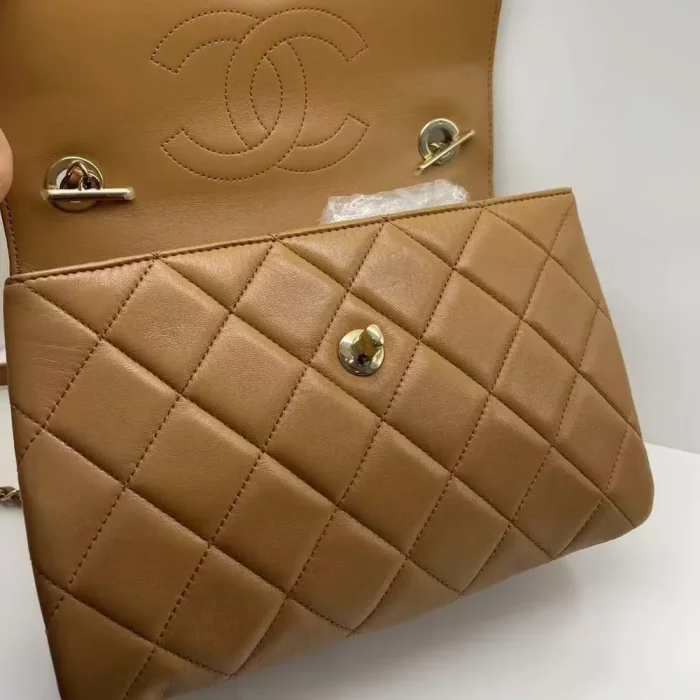 Chanel Women Mini Flap Bag with Top Handle Lambskin-Brown