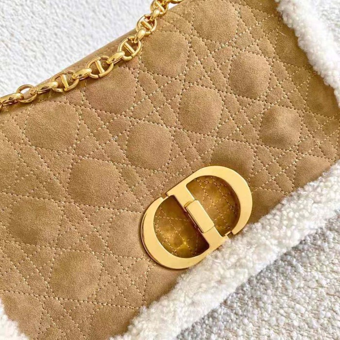 Dior Women Large 30 Montaigne Soft Bag Camel-Colored Shearling