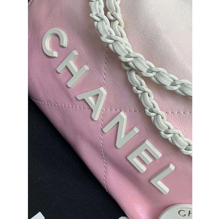 Chanel Women CC 22 Mini Handbag Patent Gradient Calfskin Lacquered Metal White Pink