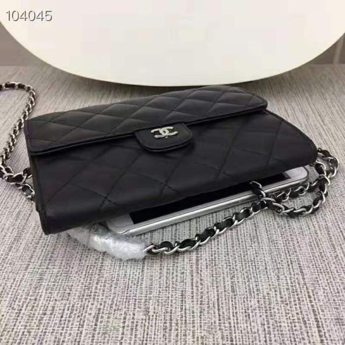Chanel Women Classic Clutch with Chain in Lambskin Leather-Black