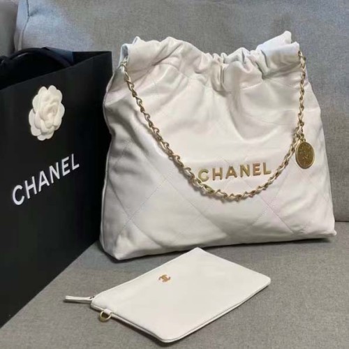 Chanel Women 22 Large Handbag Calfskin Gold-Tone Lacquered Metal