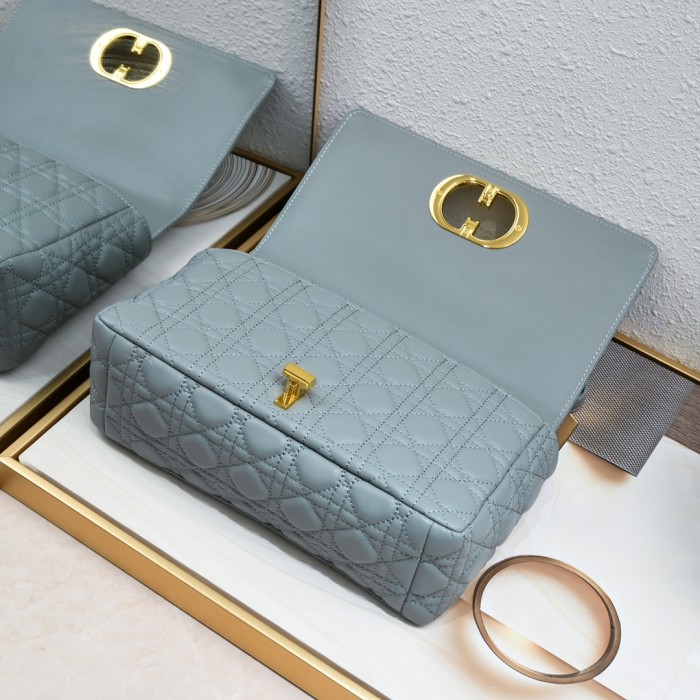 Dior Women CD Large Dior Caro Bag Stone Gray Supple Cannage Calfskin