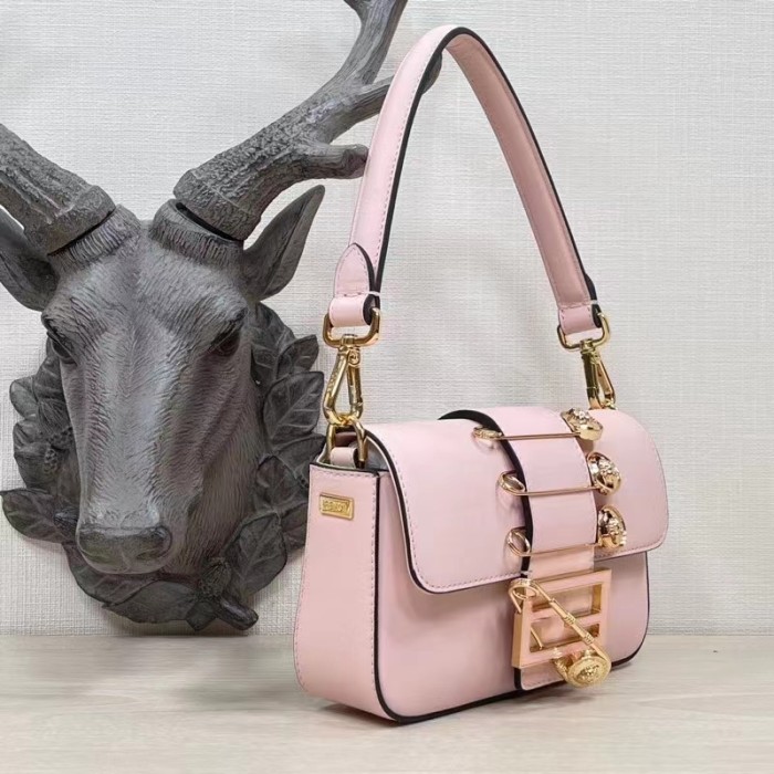 Fendi Women FF Brooch Mini Baguette Fendace Pink Leather Bag