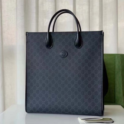 Gucci Unisex Medium Tote Bag Interlocking G Black GG Supreme Canvas