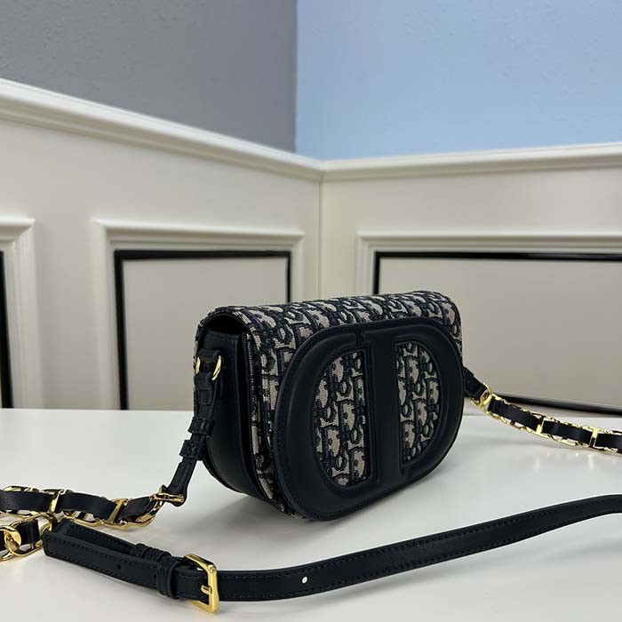 Dior Women CD Signature Bag Strap Blue Dior Oblique Jacquard Flap Closure